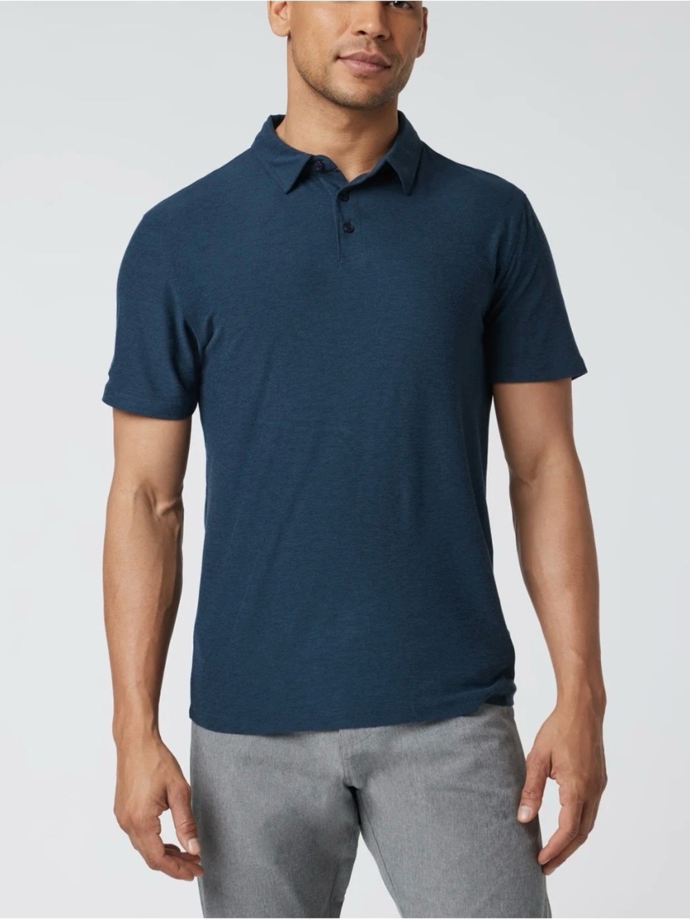Vuori Strato Tech Polo Heather Navy Casual Work Office Breathable Lightweight